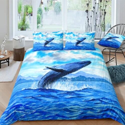 Polyester Bettwäsche Set Tier Whale Bettbezug Blau Lila Galaxy Quilt Abdeckung Aquarell Raum Mond Bett Set 3pcs