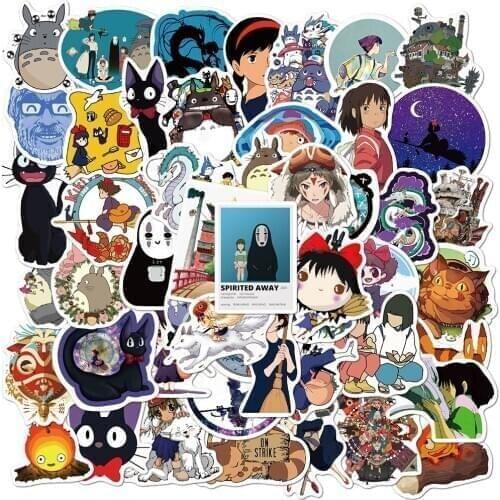 50PCS New Spirited Away Stickers PVC Cartoons Anime Totoro Sticker Toy Gift For DIY Suitcase Phone Water Bottle Stationery
