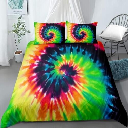 3D Printed Pillowcases Bedding Set Queen King Size Dropshipping Boy gift Colorful Tie Dye Printed Multicolor RED Blue