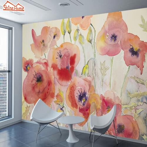 Natural Naive poppies Painting Wallpapers for Living Room Wall Paper 3d Photo Wallpaper Walls Papers Home Decor 3 d Murals Rolls