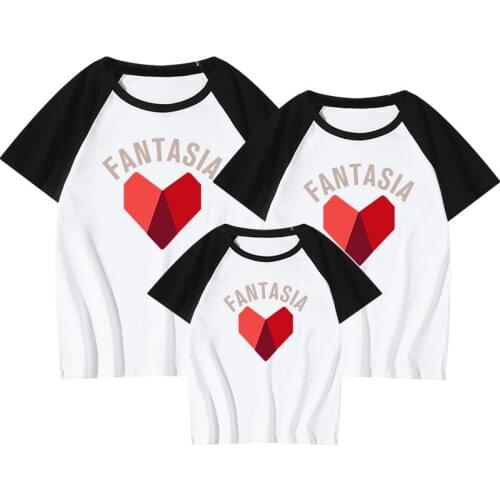 Family Matching Outfits Mother Daughter Son Daddy Same Short Tee Casual Round Neck Print Love Korean Style Girls Summer Clothing