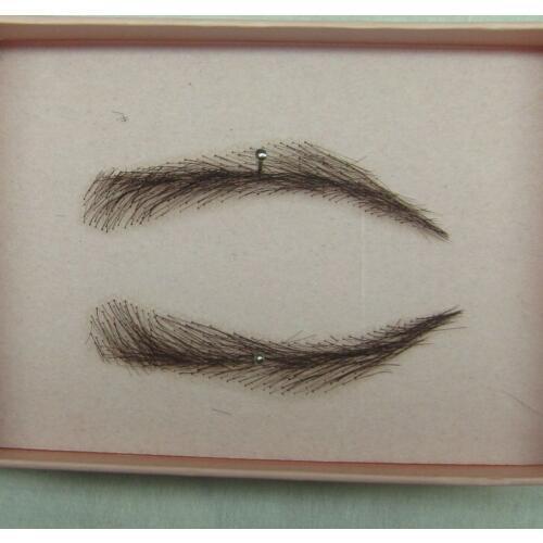 Whole sale eyebrown make up 0115 hand made human hairr hand knot fake eyebrow 2# dark brown