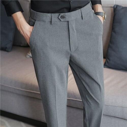 2021 Autumn Business Dress Pants Fashion Folds Casual Slim Wedding Office Social Suit Pants Streetwear Trousers Costume Homme