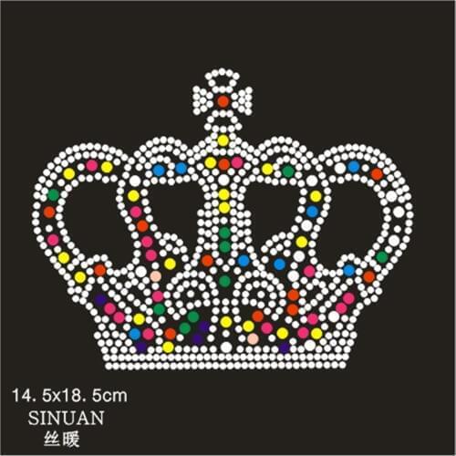 SINUAN Crown Patches Garment Rhinestone Multi-Colored Rhinestone Patches Hot-Fix Motif Rhinestones Iron Patches For Clothing