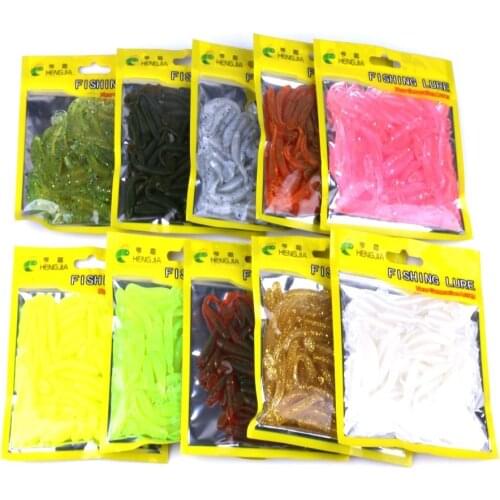 50pcs soft bait Worm Grubs T Tail Wobblers Fishing Lure 5cm 0.6g Aritificial Silicone salt Smell Bass Pike Fishing Jigging Bait