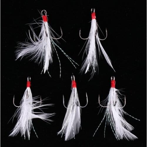 Stainless Steel Fishhooks Treble With Feather Hook Sharp Fishing Bait White Carbon Steel Fishhook