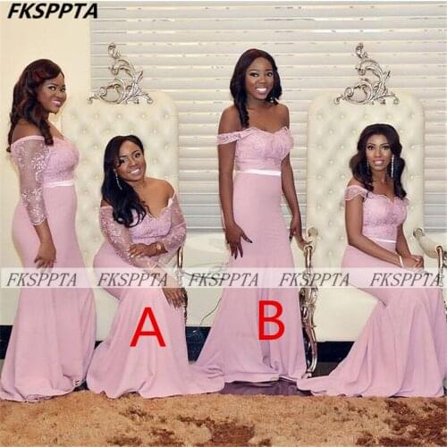 Off The Shoulder Mermaid African 2021 Bridesmaids Dresses Lace Top Silk Satin Long Formal Gowns For Maids Of Honor Party Dress