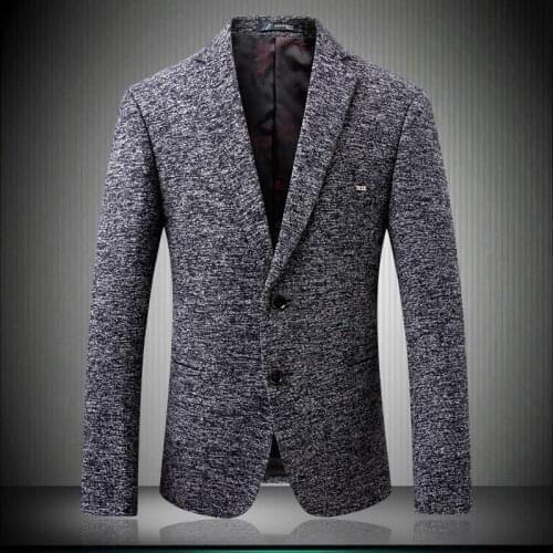 Gray Blazer for Men 2021 New Two Buttons Party Costume Famouse Designer Wedding Blazers Groom Casual Woolen Outerwear S-4XL 6201