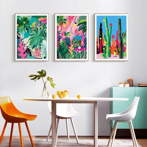 Nordic Abstract Botanical Garden Cactus Jungle Prints Poster Color Plants Canvas Painting Wall Art Pictures Interior Home Decor