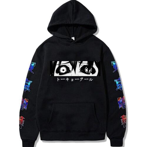 Harajuku Tokyo Ghoul Sad Eyes Unisex Hoodies Japanese Anime Printed Mens Hoodie Streetwear Casual Sweatshirts
