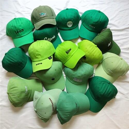 Green Hat 3D Embroidery Korean pop Hip-Hop Summer Hat Mens Baseball Cap Snapback Fluorescent Womens’ Hat Cotton Sun Hat