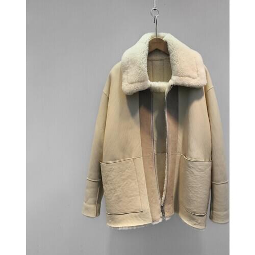 2020 Womens fashion casual shearling wool SHEEP FUR loose cocoon design oversize boyfriend style jacket coat