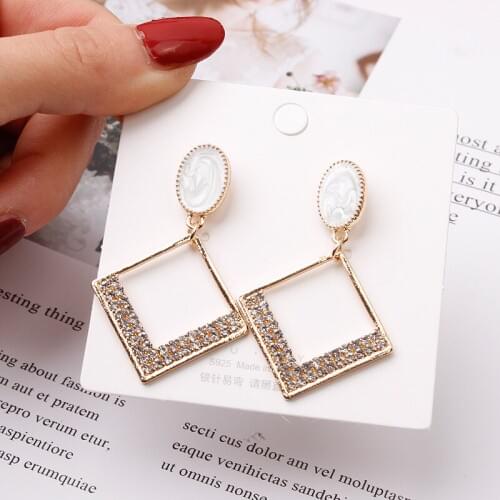 Hollow Square Pendents Drop Earrings for Women boucles d'oreilles Rhinestone Hanging Earrings 2021 trend pendientes mujer