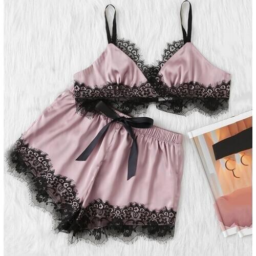 Sexy Split Pajama Suit Female Deep V Lace Sling Lingerie Nightwear Sexy Silk Sleepwear Women Temptation Sex Costumes wholesale