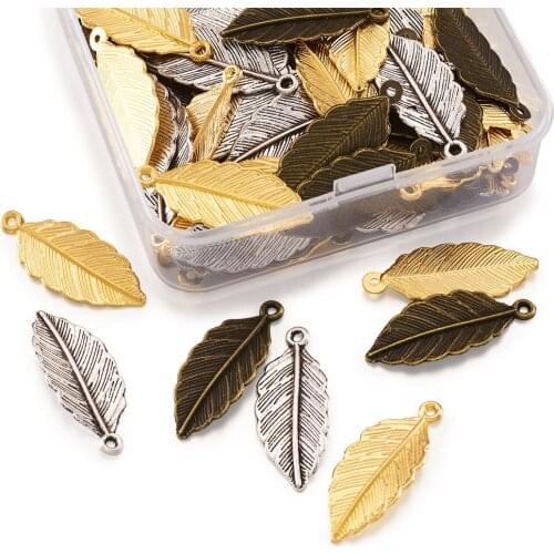 120pcs/box Antique Metal Leaves Charms Pendant Jewelry Making Necklace Bracelet Earring DIY 13x31x1.5mm