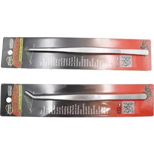 2 Pcs Stainless Steel Straight and Curved 30Cm Reptile Feeding Tongs Tweezers Clamp Feeder Clip