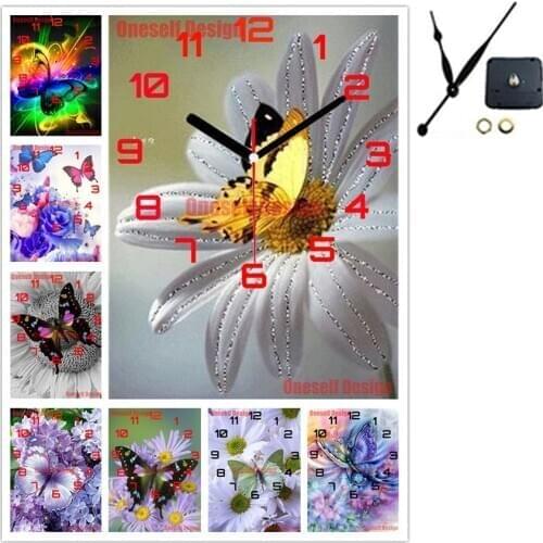 2020new style 5d diamond painting full set with clock butterfly and flower 5d diamond embroidery sale with clock decoration home