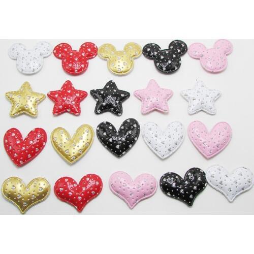 30pcs/lot Multi Style PU Leather Diamond Star Pads Patches Appliques for Craft Clothes Sewing Supplies DIY Hair Clip Accessories