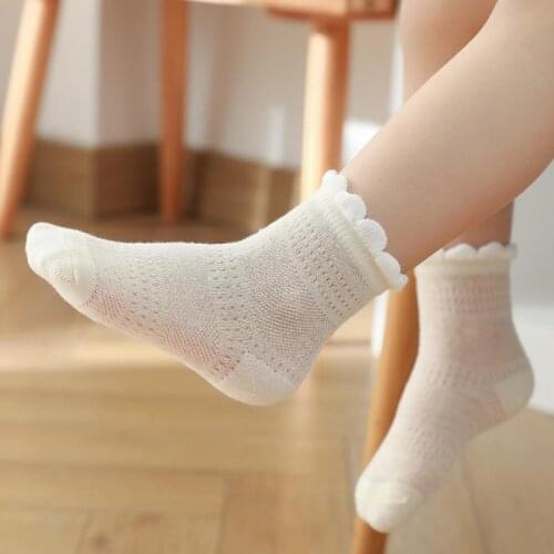 5pairs Baby Socks Summer Mesh Thin Childrens Socks Solid Colour Thin Cotton Boys And Girls Short Baby Socks (0-5