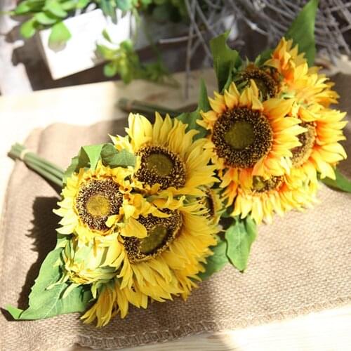 7 Heads Simulation Sunflower Bouquet Silk Fake Flowers for Wedding Home Party Decorations Festive Supplies Photo Prop new
