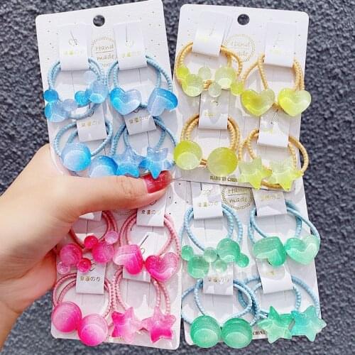 8Pcs/Set New Cute Colorful Star Heart Scrunchie For Girls Kid Sweet Elastic Hair Band Headband Hair Tie Fashion Hair Accessories