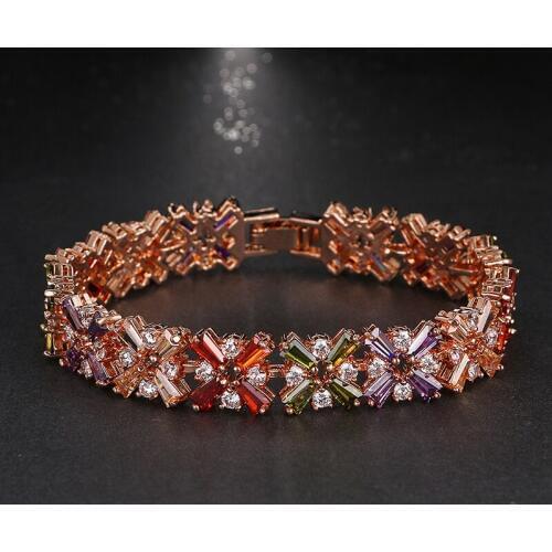 Rongyawei Hot Sale Rose Gold Color Shining Bracelet Multicolor CZ Stones Cluster Women Bracelet Jewelry Wedding Party Gift
