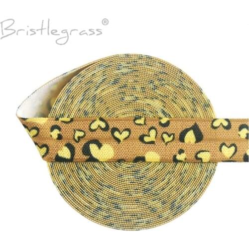 BRISTLEGRASS 100 Yard by Roll 5/8" 15mm Pale Gold Heart Print Foldover Elastic FOE Spandex Satin Band Hair Tie Tutu Dress Sewing