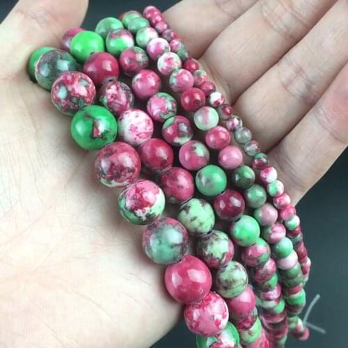 Natural Stone Green Red Jaspers Rain Flower Round Loose Beads For DIY Jewelry Making Bracelet Accessories 15'' 4 6 8 10 12mm