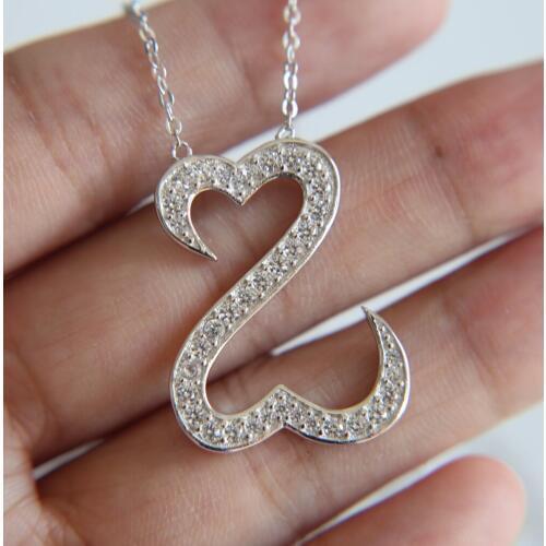 Top quality 100% 925 sterling silver heart arrow cubic zirconia bling bing fashion open heart silver big pendant necklace
