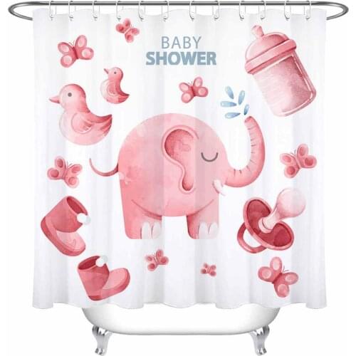Kids Cartoon Animals Polyester Shower Curtain Rabbit Elephant Fabric Bath Curtains Waterproof Bathroom Extra Long for Home Decor