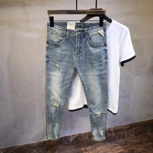 2021 Designer Fashion Men Jeans High Quality Retro Blue Ripped Denim Casual Pencil Pants Vintage Slim Fit Elastic Long Trousers