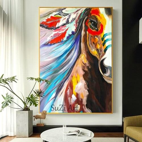 Indian Horse Colors Animal Abstract Oil Painting On Canvas Hand Paint Wall Picture Wall Decor