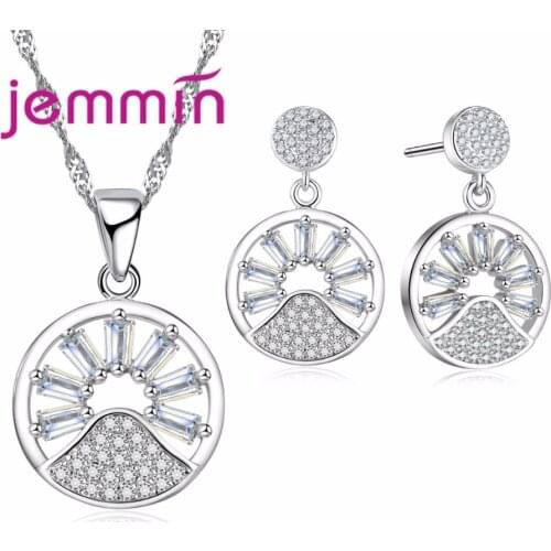 Fine Women Brand Jewelry Gift New Round Design Hollow Necklace Earrings Set 925 Sterling Silver Sets