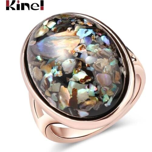 Kinel Luxury Colorful shells Ring For Women Dazzle Artificial Coral Accessories Vintage Oval Big Rose Gold Rings 2020 New