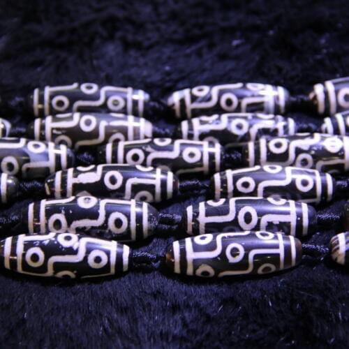 14x40mm Black Tibetan Style Stone Necklace Strand, Rice Tibetan Mystical Charms Dzi 9 Eyes Beads Gems Stone Round Brilliant Cut