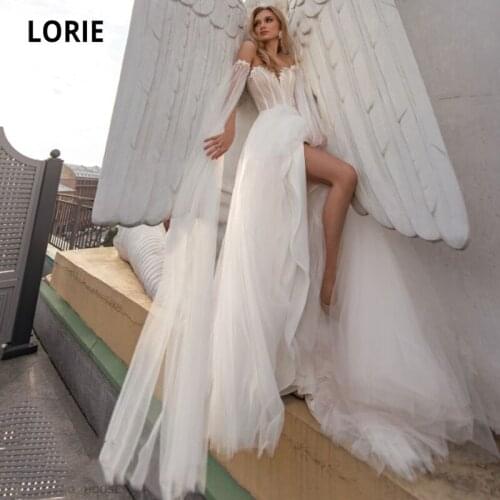LORIE Beach Wedding Dresses 2021 Sweetheart Appliques Simple Boho Bridal Gown Tulle Separately Sleevesvestido de noiva simples