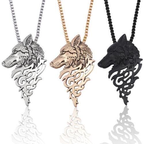 Fashion Retro Punk Style Animal Wolf Head Pendant Necklace Handsome Boy Must-Have Jewelry Holiday Gift Selection Direct Sales