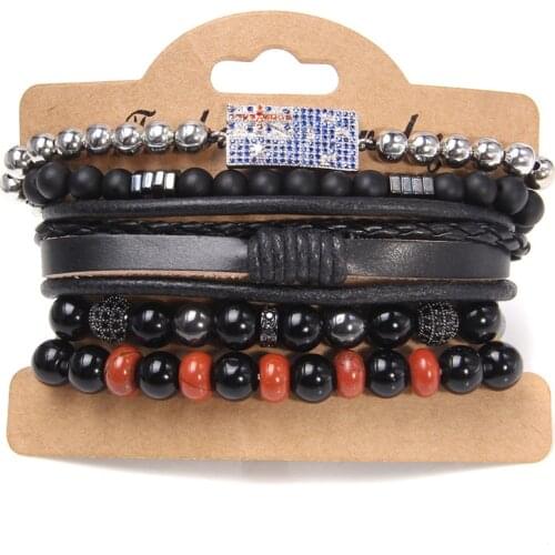 Fashion Men Bracelet Handmade Multilayer Natural Hematite Stone Beads Bracelet Black Onyx Beaded Energy Bracelet Jewelry Gifts