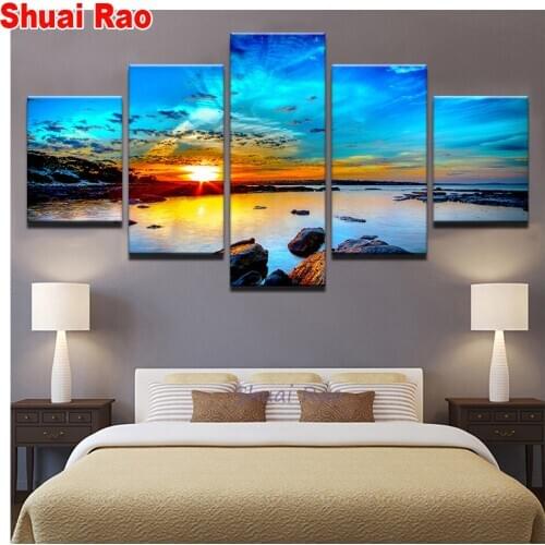 Multi-pictures seascape landscape diy full square 5d diamond painting,round diamond mazayka mosaic set embroidery home decor