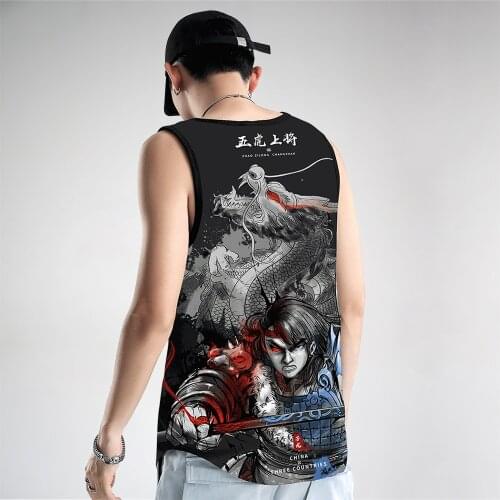 Men Black Dragon Print Beach Clothing Bodybuilding Stringer Gym Tank Top Men Fitness Singlet Sleeveless Muscle Vest