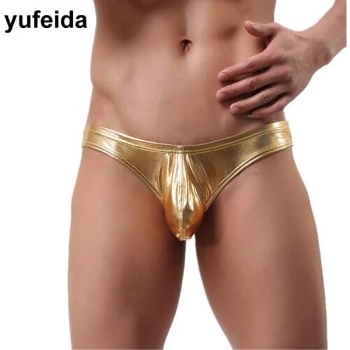 Sexy Men Underwear PU Leather Low Waist Male Gay Homme Panties Underpants Soft Tangas Penis Pouch Mens Briefs U convex Jockstrap
