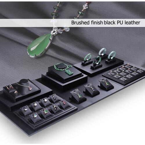 Black Wood Display Set Jewelry Stand Showcase Holder Ring Earring Pendant Necklace Bangle Bracelet Chain Organizer with Base Pad