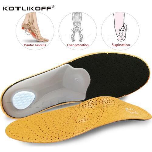 KOTLIKOFF High quality Leather orthotic insole for Flat Feet Arch Support orthopedic shoes sole Insoles for men and women
