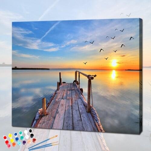 PhotoCustom Painting By Numbers Kits Seascape DIY 60x75cm Oil Paint By Numbers On Canvas Scenery Frameless Handpaint Home Decor