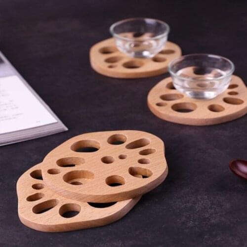 1Pcs Tea Coffee Cup Pad Creative Lotus Root Shape Beech Wood Coasters Heat Resistant Drink Mat Mug Coasters Table Accessories