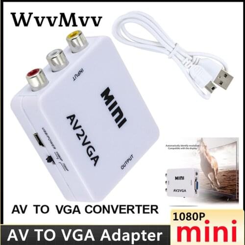 WVVMVV Mini HD RCA CVBS AV to VGA Video Converter with 3.5mm Audio AV2VGA Adapter For PC to TV HD Computer to 1080P TV
