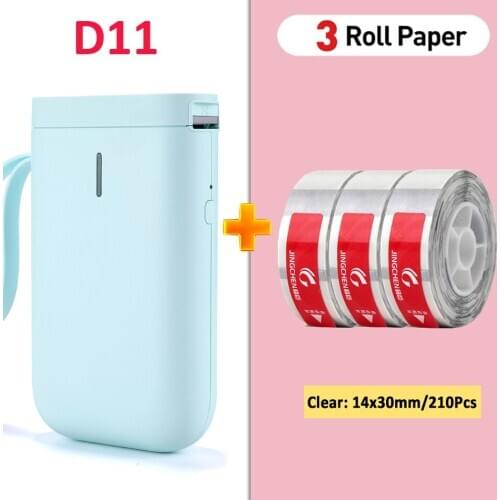 Blue Niimbot Labeler add 3Rolls Transparent D11 Price Sticker Portable BT Thermal Label Printer Home and Office use USB Cable