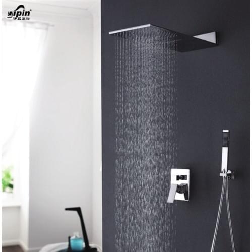 Sales of high-grade copper all dark outfit waterfall shower cross-joint embedded hidden flower to asperse shower set