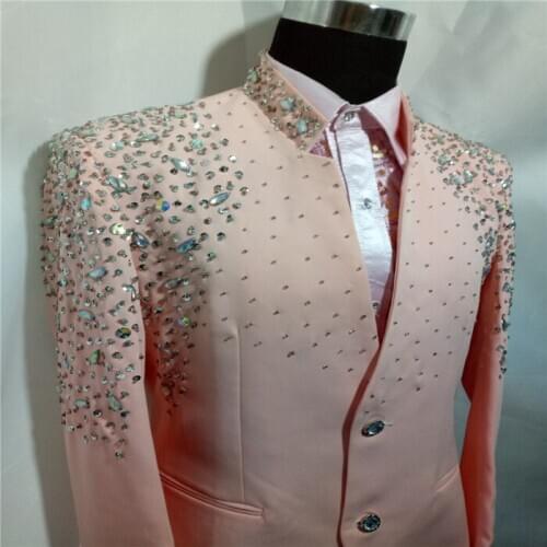 Luxury mens light pink baroque rhinestone beading tuxedo jacket/stage/dance/sing/performance jacket/can customs size making