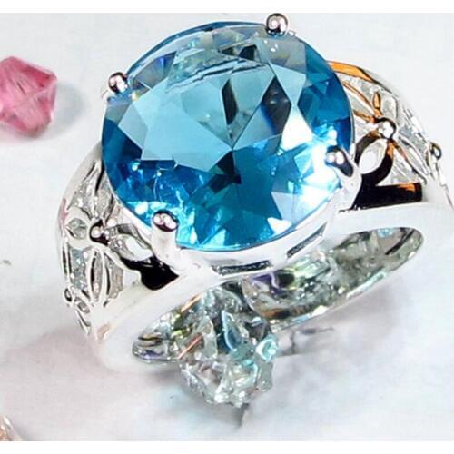 SHUNXUNZE big vintage Wedding rings Jewelry & Accessories for women dropshipping Blue Cubic Zirconia Rhodium Plated R320 size 10